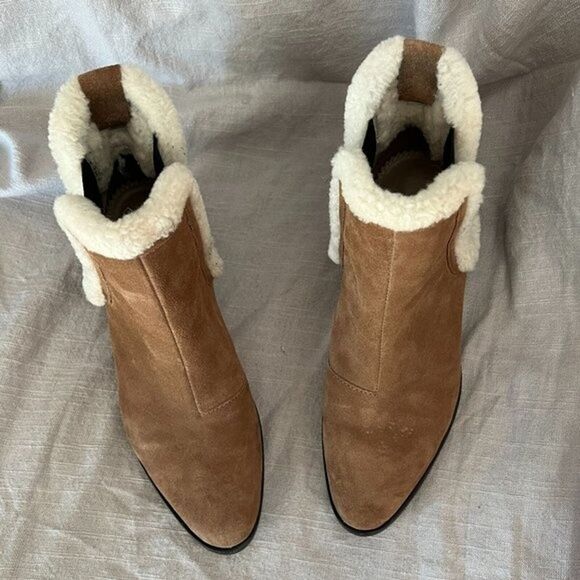 RAG & BONE Walker Shearling Chelsea Bootie Camel Suede Block Heel Boho 36 tan - Picture 5 of 7
